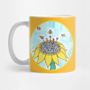 Bees at Work in Blue Mug